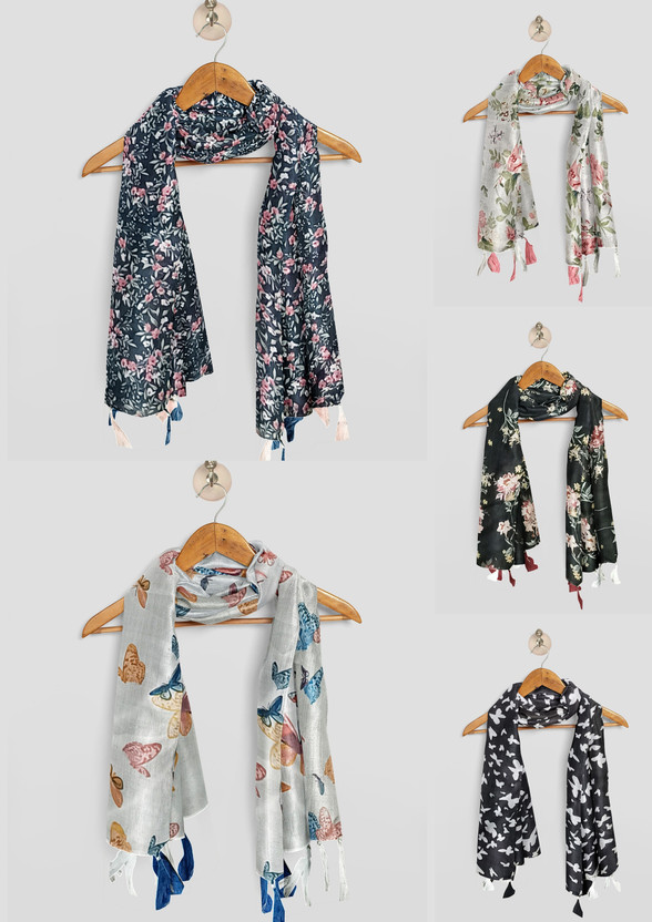 POSHAMPAA Printed Chiffon Women Scarf, Stole, Fancy Scarf