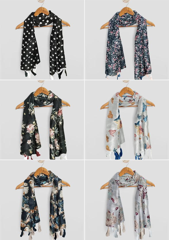 POSHAMPAA Printed Chiffon Women Scarf, Stole, Fancy Scarf