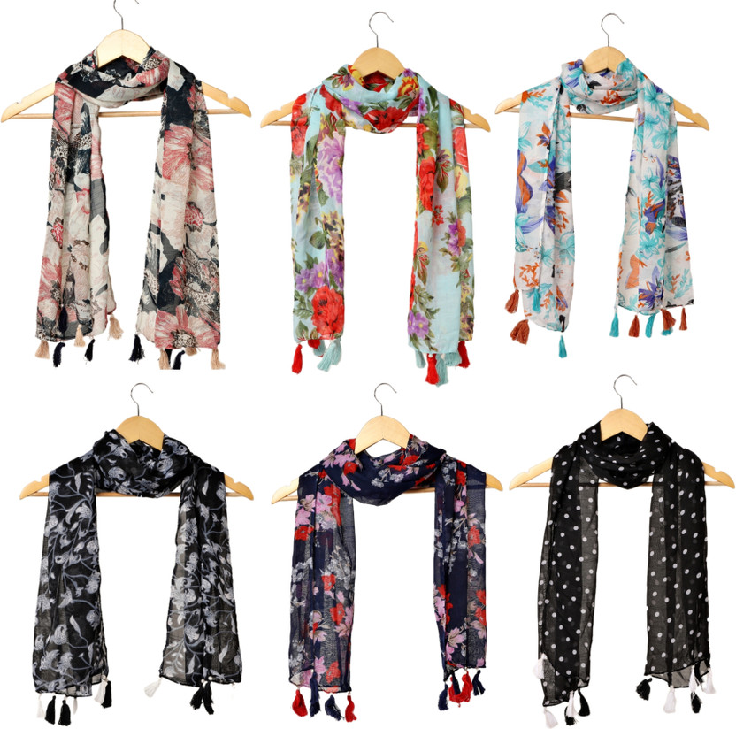 RIDDLE NEEDLE Floral Print Chiffon Women Scarf, Stole