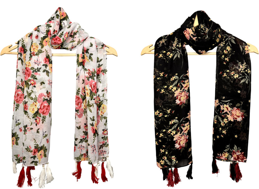 POSHAMPAA Printed Chiffon Women Scarf, Stole, Fancy Scarf
