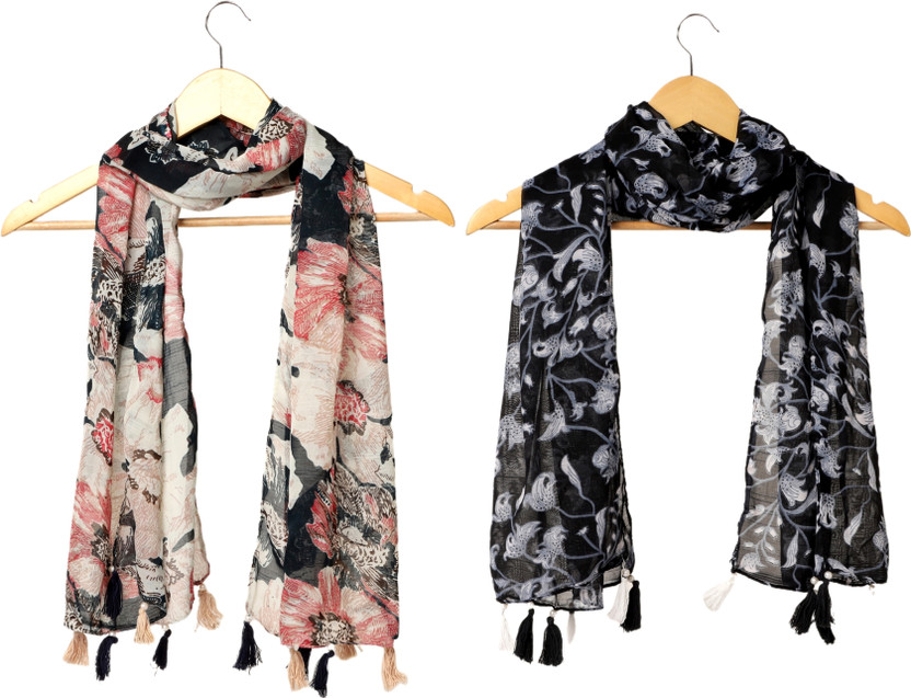 RIDDLE NEEDLE Floral Print Chiffon Women Scarf, Stole