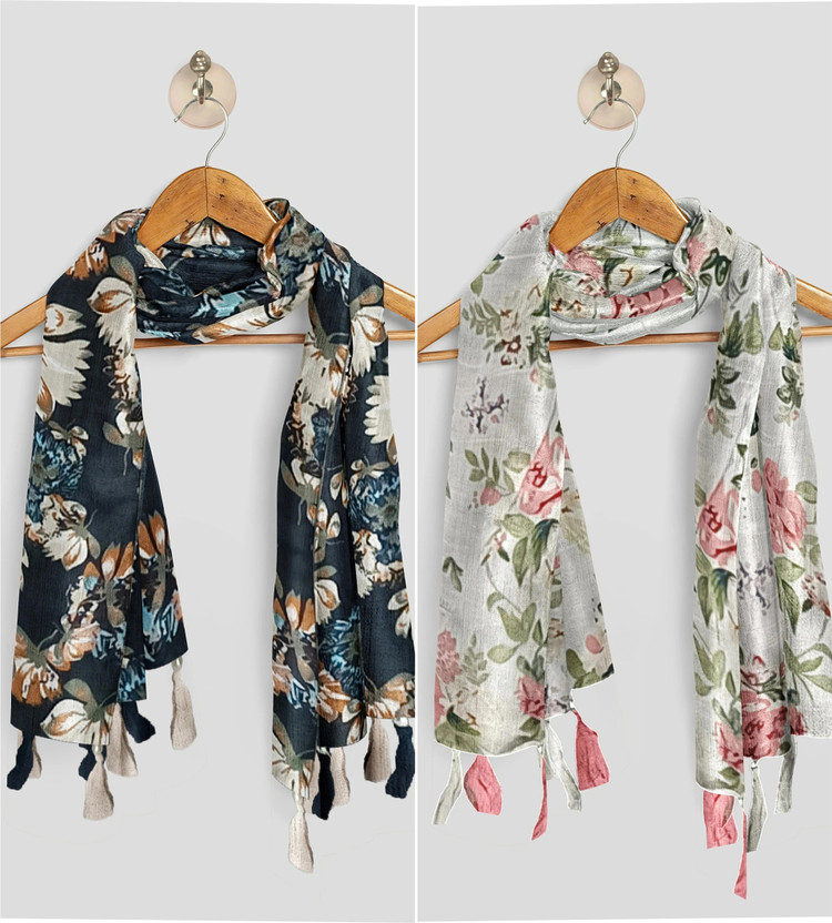 POSHAMPAA Printed Chiffon Women Scarf, Stole, Fancy Scarf