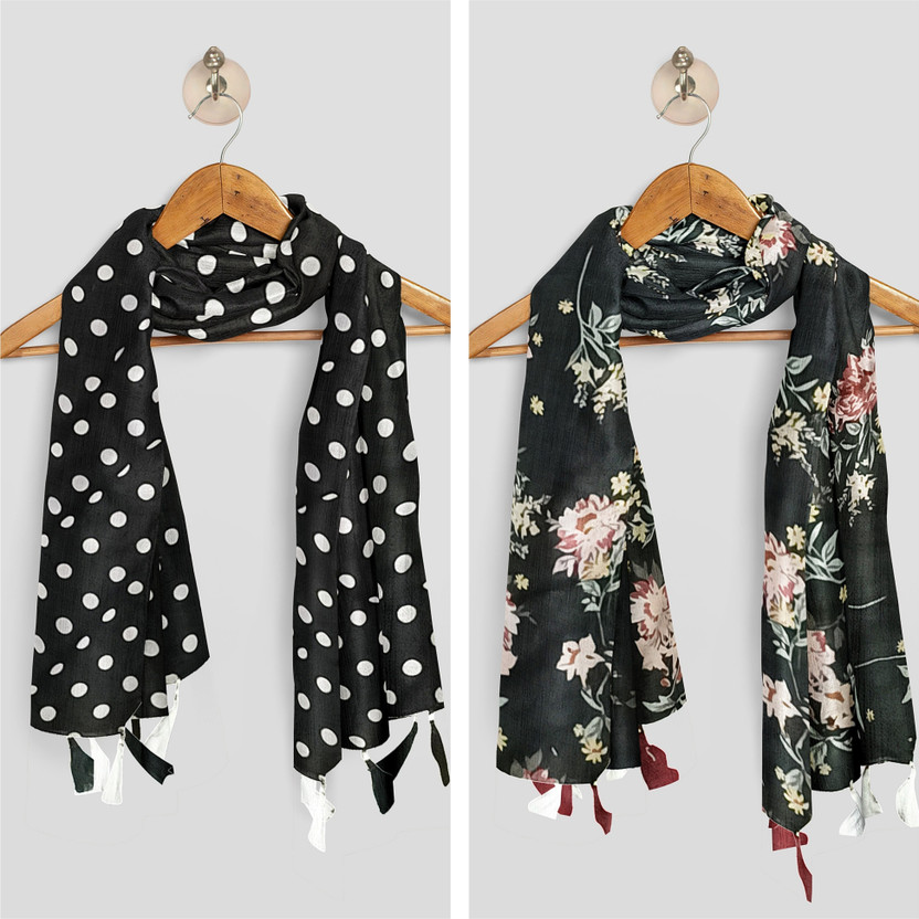 POSHAMPAA Printed Chiffon Women Scarf, Stole, Fancy Scarf