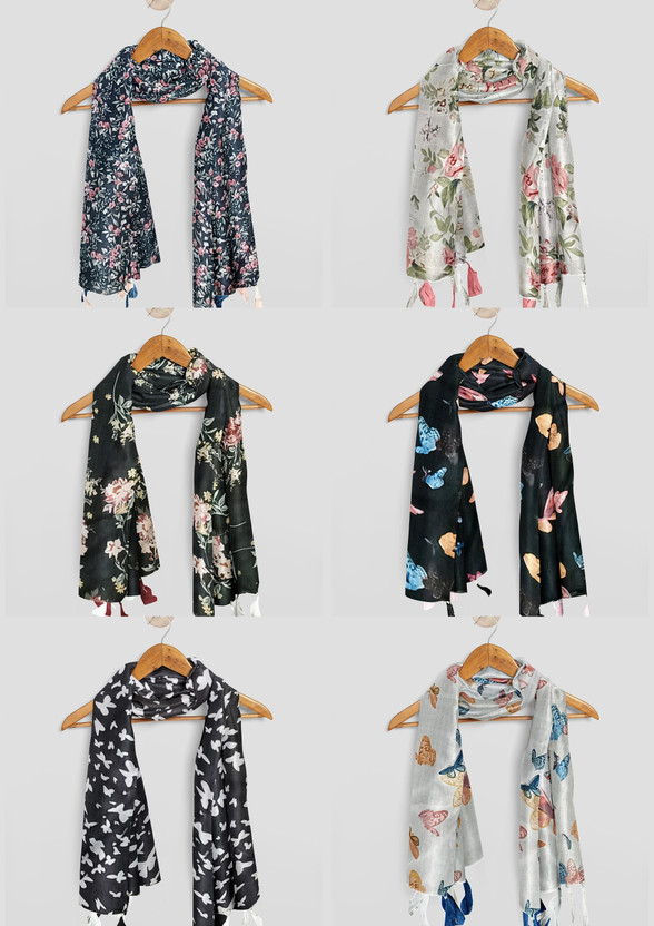 POSHAMPAA Printed Chiffon Women Stole, Scarf, Fancy Scarf