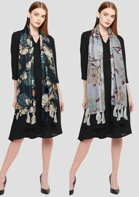 POSHAMPAA Floral Print Chiffon Women Scarf, Stole, Fancy Scarf