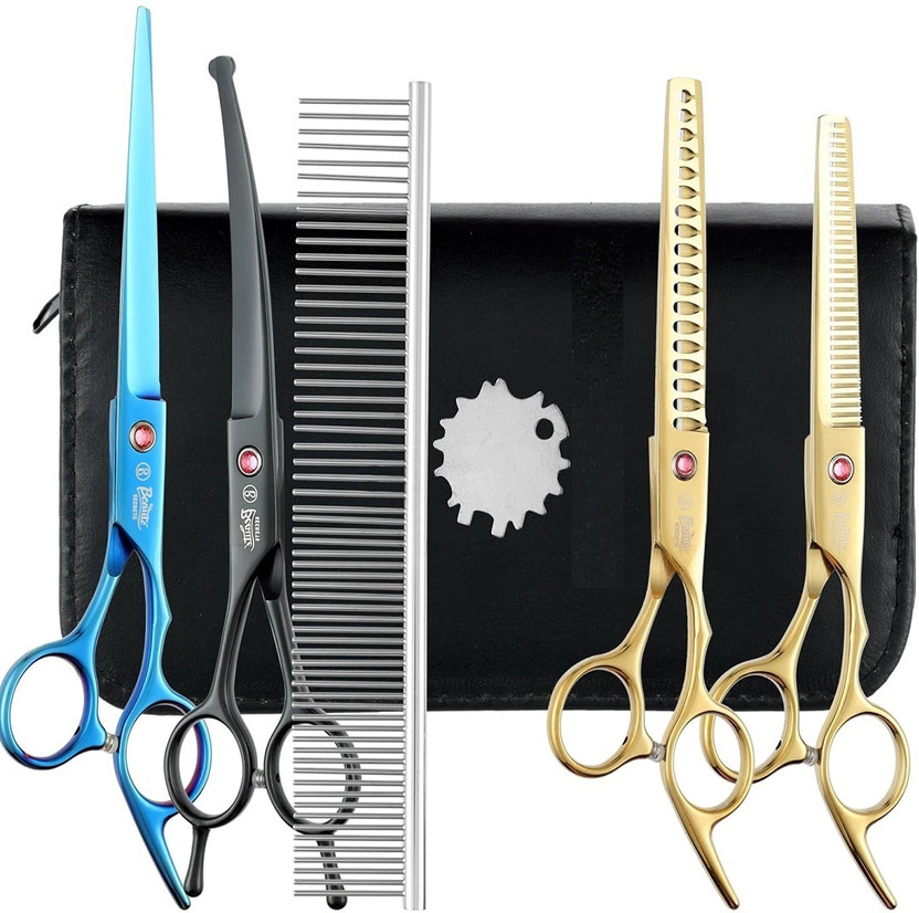 Beaute Secrets Pet Kit Straight, Thinning, Downward-curved scissors, Double-tooth comb Scissors(Set of 1, Multicolor)