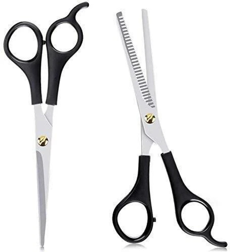 CITYCOSMETIC Stainless Steel Hair Cutting & Thinning Scissor for Men Women Professional Salon Barber Hairdressing Styling Tool Kit(Set Of 2,Black) Scissors(Set of 2, Silver)