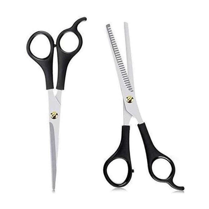 CITYCOSMETIC Stainless Steel Hair Cutting & Thinning Scissor for Men Women Professional Salon Barber Hairdressing Styling Tool Kit(Set Of 2,Black) Scissors(Set of 2, Silver)