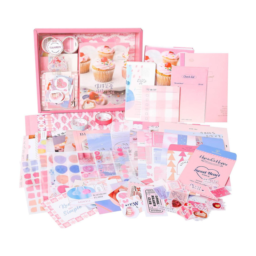 ZORIADA 346pcs Journal Sweet Pink Kit Vintage Scrapbook Stickers Pack for Art Journaling Theme,  Scrapbook Kit(DIY)