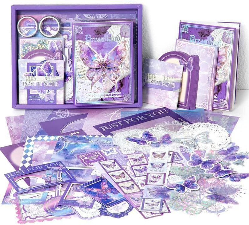 krithi 346pcs Aesthetic Journal Supplies Kit, Perfect for Gifting, Purple Butterfly Theme,  Scrapbook Kit(DIY)