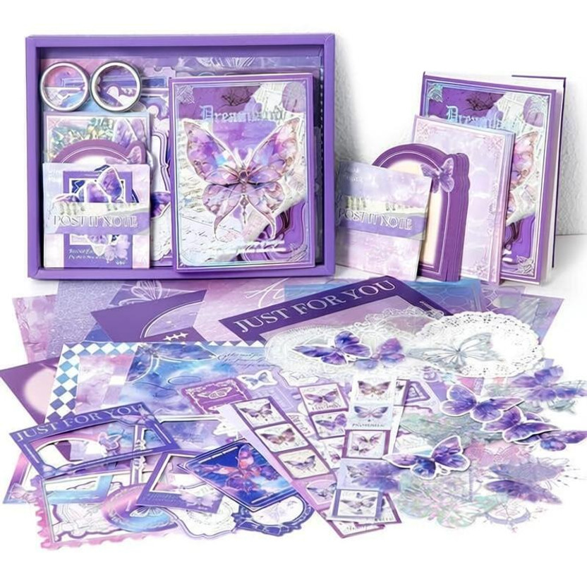 krithi 346pcs Aesthetic Journal Supplies Kit, Perfect for Gifting, Purple Butterfly Theme,  Scrapbook Kit(DIY)