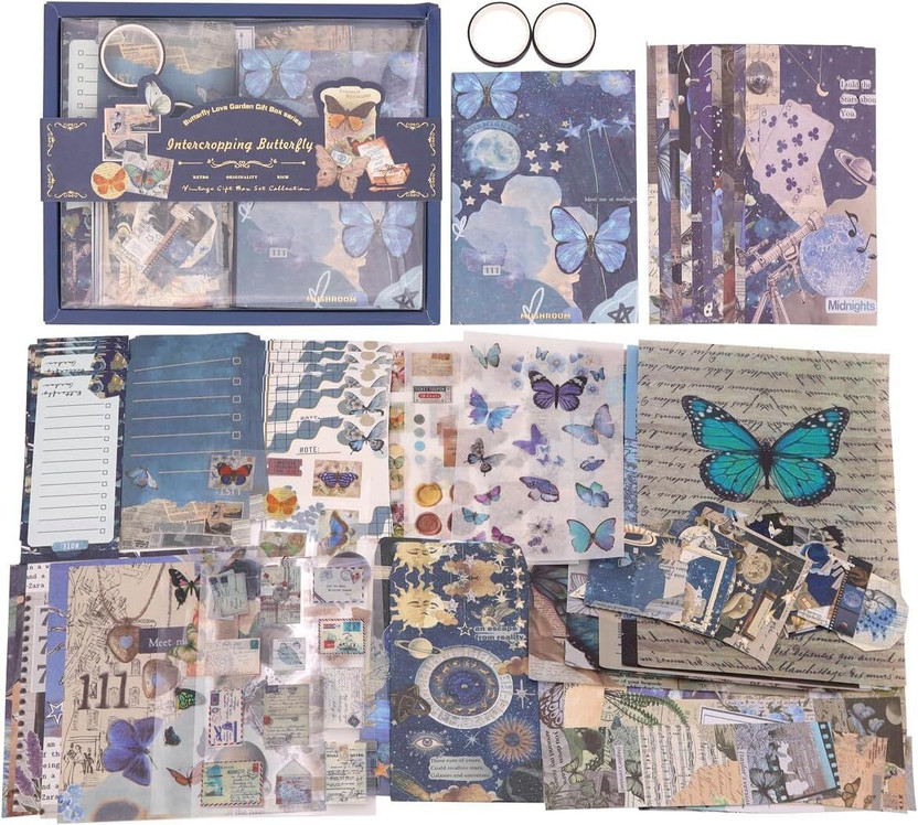 LANLOY 346pcs Vintage Aesthetic Journal Supplies Kit, Perfect for Gifting, Butterfly Theme,  Scrapbook Kit(DIY)