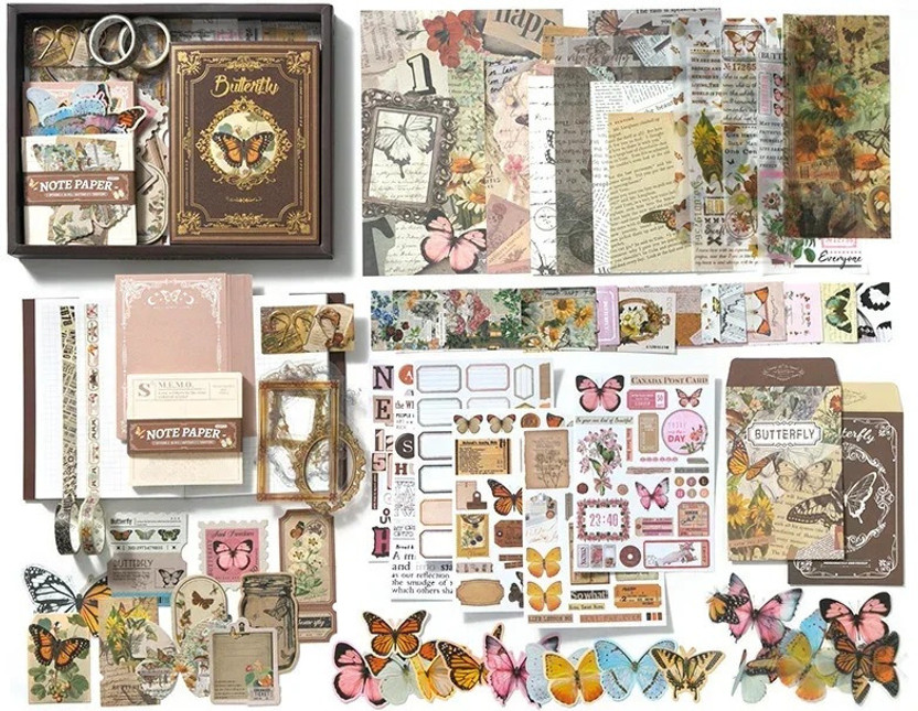 ZORIADA Forest Legend Butterfly Vintage Scrapbooking DIY Supplies Journals Aesthetic Theme,  Scrapbook Kit(DIY)