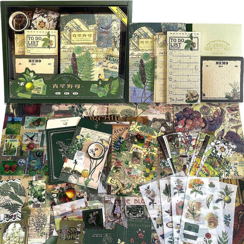 SANCORP 275 Pcs Vintage Aesthetic Wild Scrapbook Kit,Journal Supplies Kit, Stickers Theme,  Scrapbook Kit(DIY)