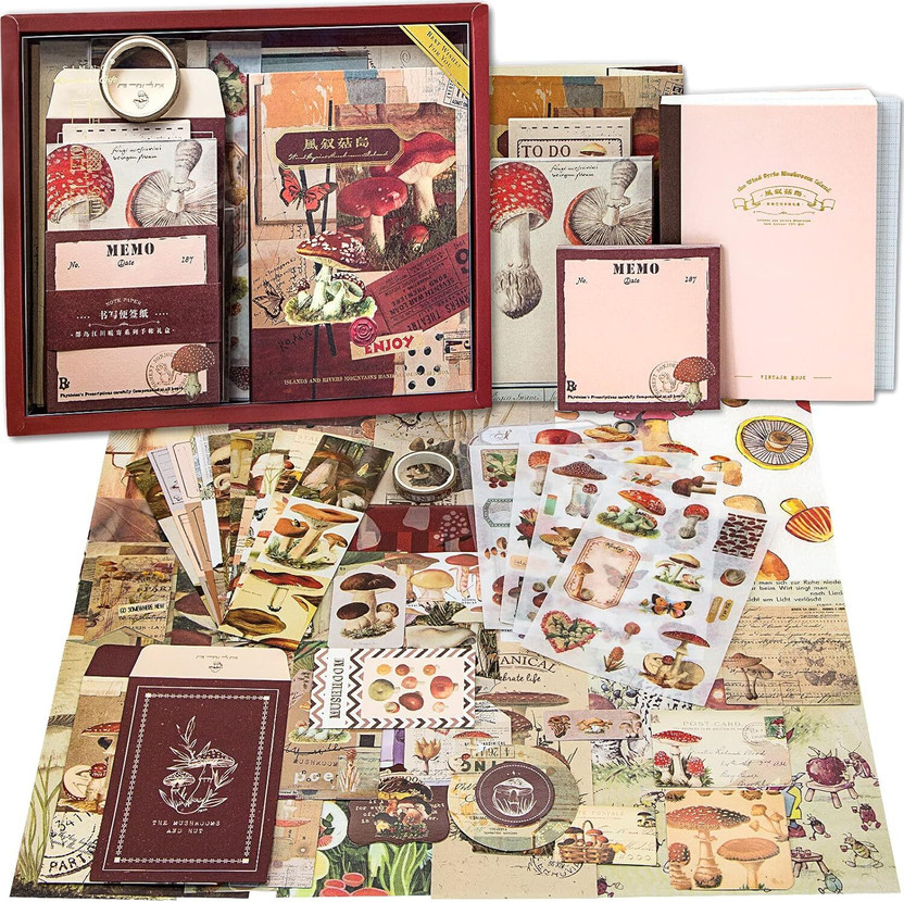 SANCORP 365 Pcs Vintage Mashroom Aesthetic Scrapbook Kit,Journal Supplies Kit, Stickers Theme,  Scrapbook Kit(DIY)