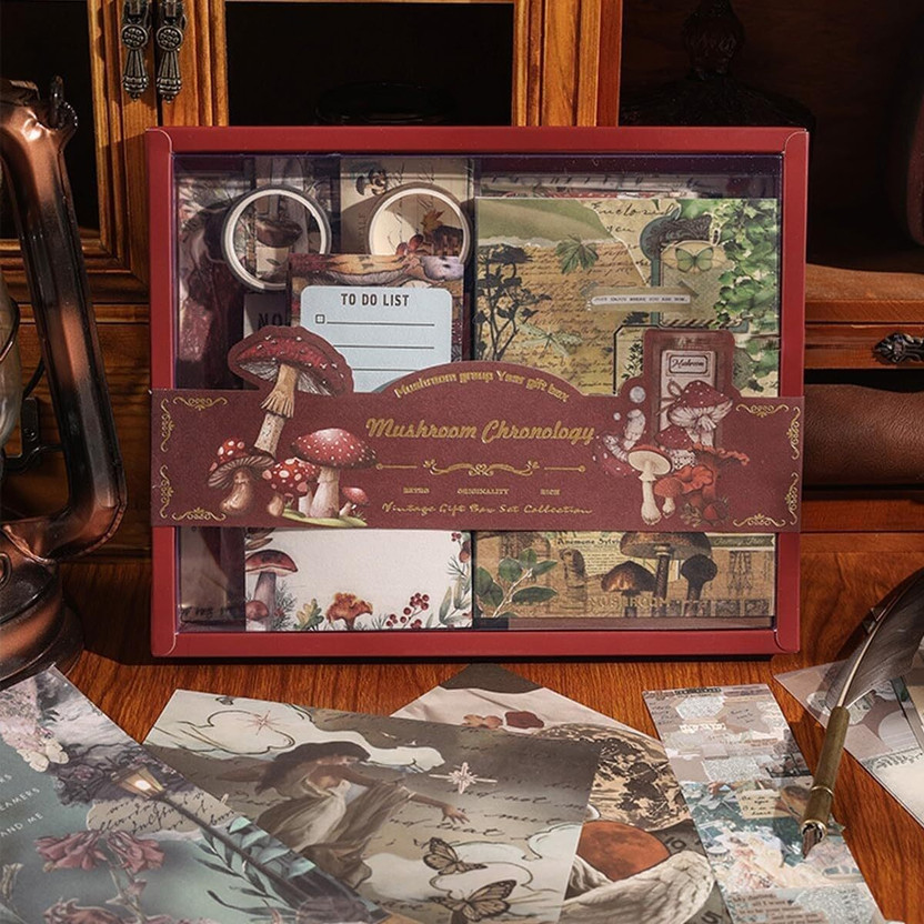 SIRTERIQ Scrapbook Kit Book-size Journal Vintage Aesthetic Scrapbook Kit 346 Pages(RED Mashroom)