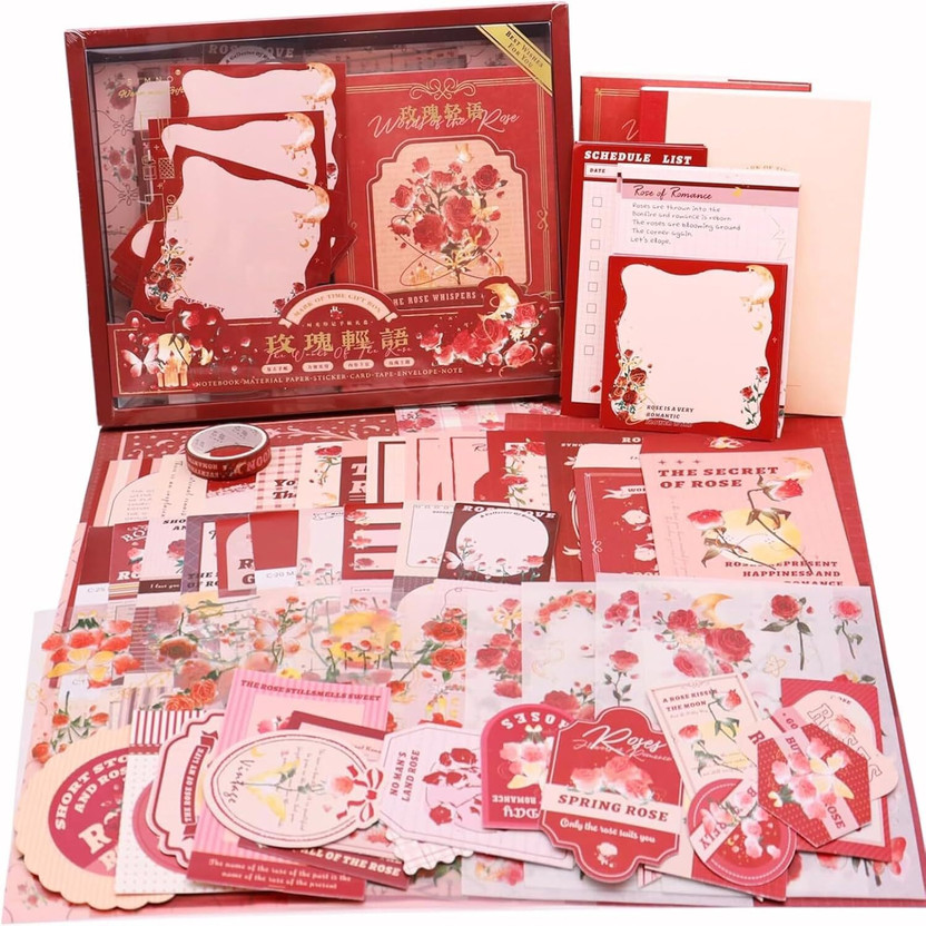TATSAM 346pcs Vintage Aesthetic Journal Supplies Kit, Perfect for Gifting, Rose Theme,  Scrapbook Kit(DIY)