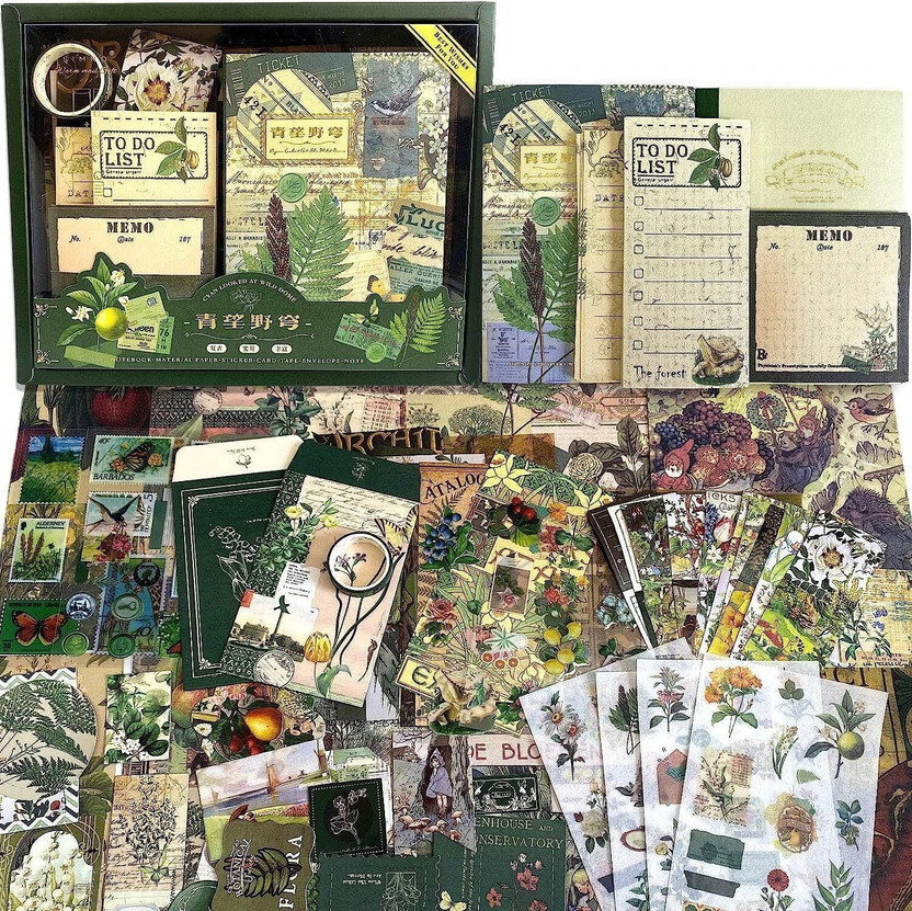 Bstorify 346pcs Journal Supplies Kit Pack for Art Journaling Wild Dome Theme,  Scrapbook Kit(DIY)