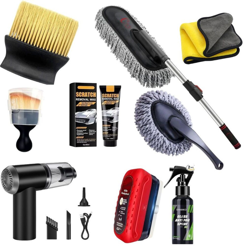 khushmogalhub 1 x Microfiber Car Duster (Long Handle), 1 x Handheld Microfiber Duster Combo