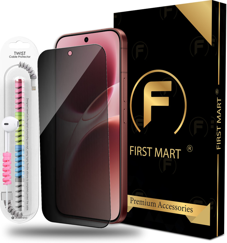 FIRST MART Edge To Edge Tempered Glass for Vivo V70 Elite 5G, Vivo V70 Elite, Privacy Anti Spy Protection Glass with Cable Protector(Pack of 1)