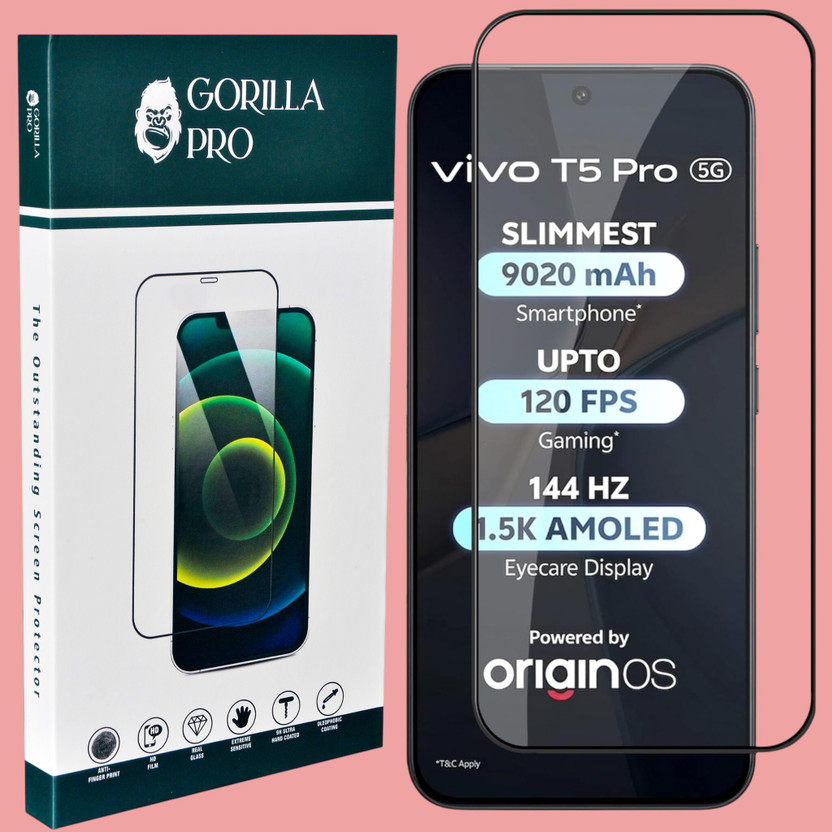 GORILLA PRO Edge To Edge Tempered Glass for Vivo T5 Pro 5G ( Primium Quality Gorilla Pro Glass )(Pack of 1)