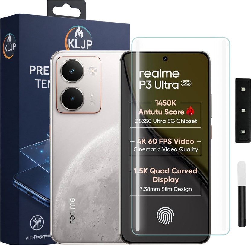 KLJP Edge To Edge Tempered Glass for Realme P3 Ultra 5G, UV Advanced Curved Screen Protector Guard with Easy Installation Kit(Pack of 1)