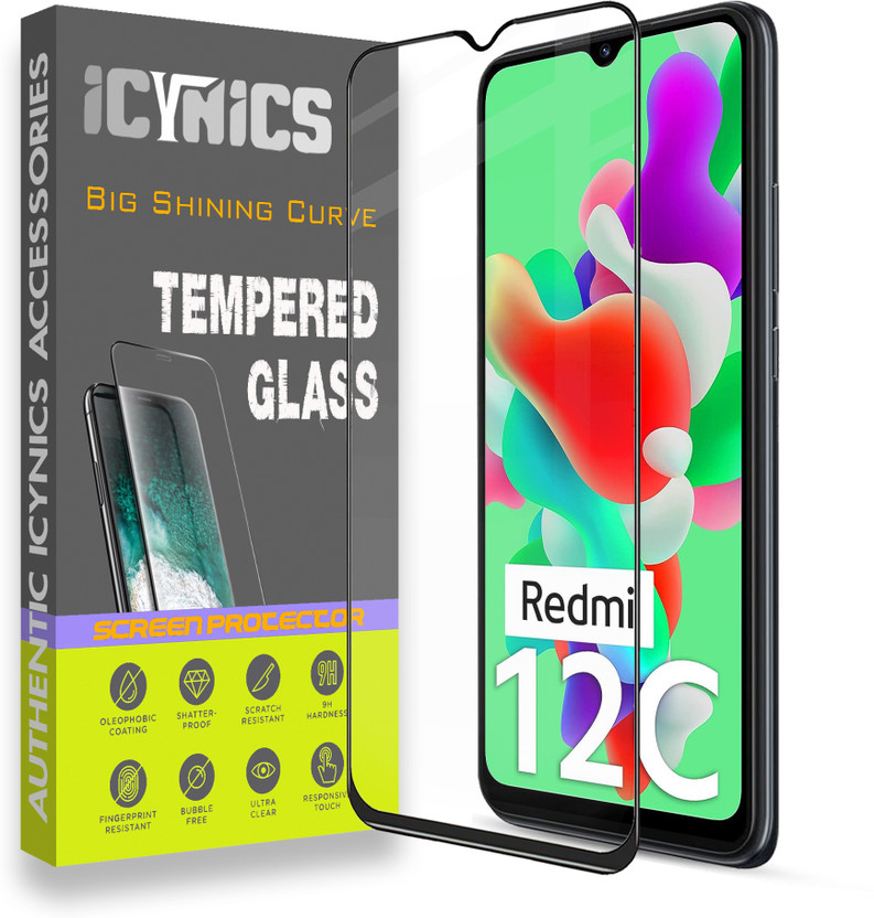 ICYNICS Edge To Edge Tempered Glass for Redmi 12C, Anti-Fingerprint, Waterproof, Oil-resistant, Bubble-Free, Anti-Static with Full Screen Coverage & Easy Installation(Pack of 1)
