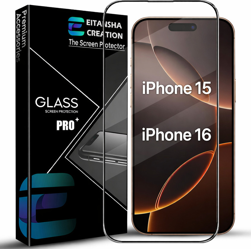 EITANSHA CREATION Edge To Edge Tempered Glass for iPhone 16, Apple iPhone 16, Apple iPhone 15, Apple iPhone 15(Pack of 1)