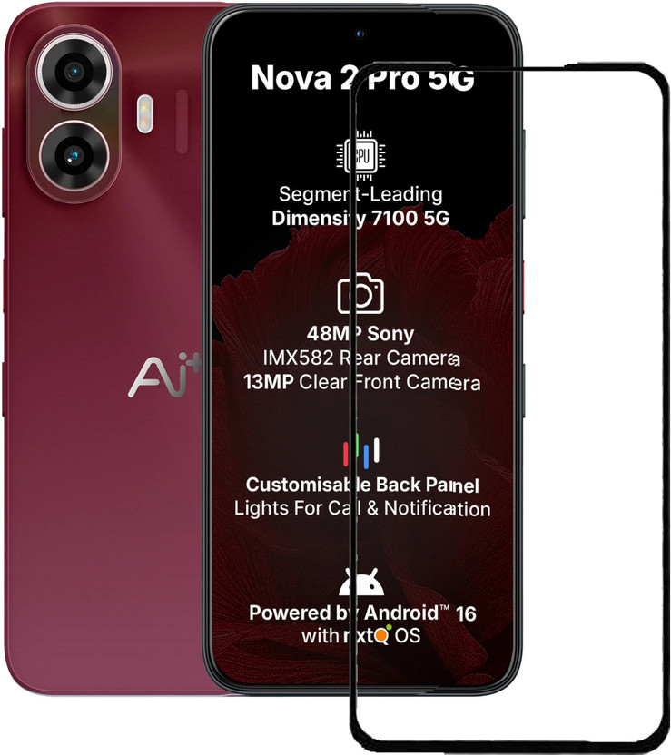 ECMERED Edge To Edge Tempered Glass for Ai+ Nova 2 Pro 5G(Pack of 1)