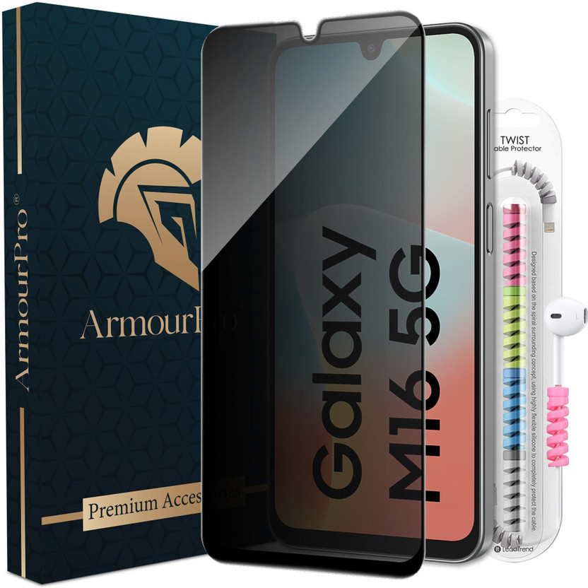 ArmourPro Edge To Edge Tempered Glass for Samsung Galaxy M16 5G, Samsung M16 5G, Samsung F16 5G, Samsung A16 5G, Privacy Tempered Glass with Cable Protector(Pack of 1)