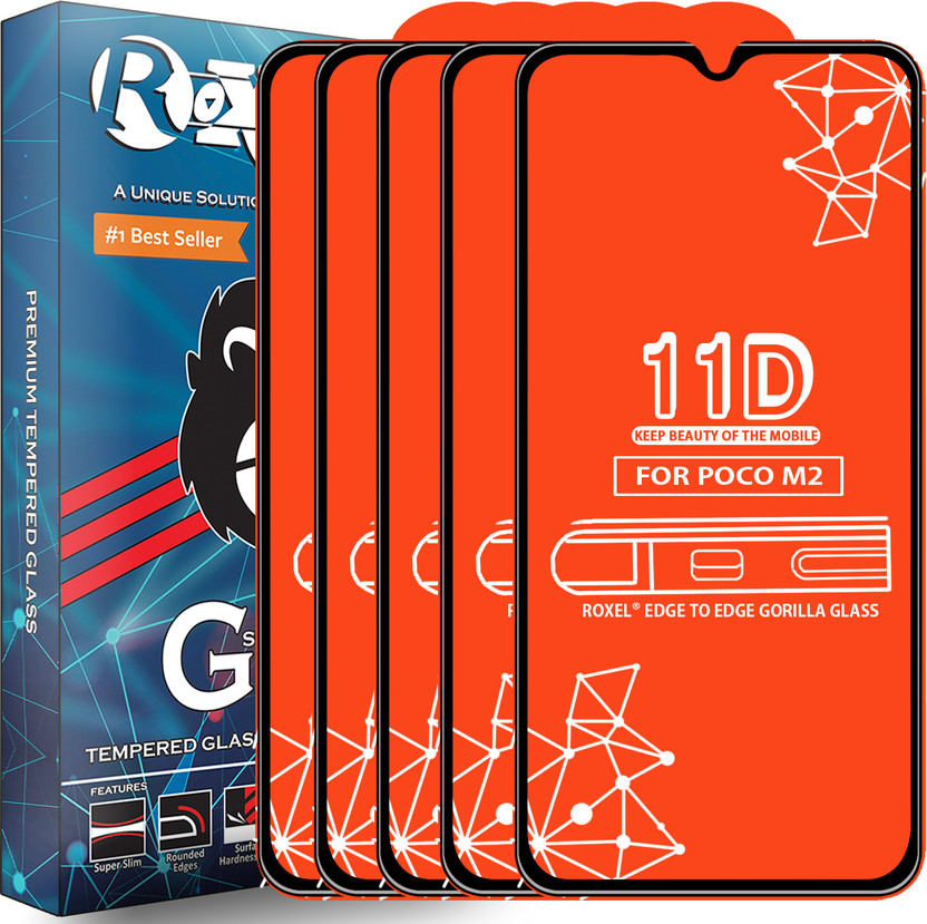 Roxel Edge To Edge Tempered Glass for Poco M2(Pack of 5)