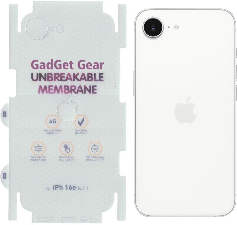 ear wear Screen Guard for iPhone 16e Back Screen Guard | Full Back Protective Film | HD Clear Transparent | Scratch Resistant | Bubble Free | Anti-Fingerprint(Pack of 1)