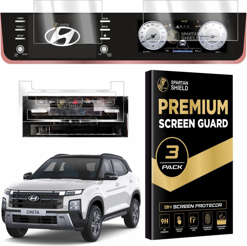 spartan shield Screen Guard for HYUNDAI CRETA 2024 FACELIFT, 8 Inch INFOTAINMENT + 10.25 DIGITAL INSTRUMENT CLUSTER + AC Panel Protector | S SO Optional | Anti Scratch Car Display Accessories [Not Tempered Glass](Pack of 3)