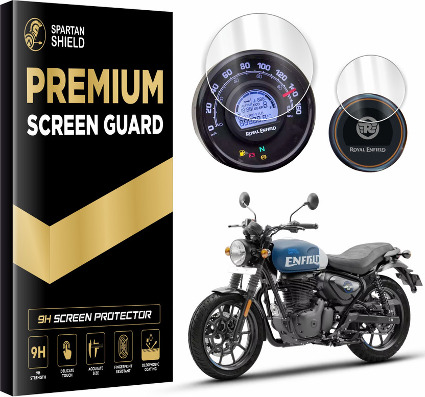 spartan shield Screen Guard for ROYAL ENFIELD HUNTER 350, Instrument Cluster + Tripper Navigation Panel Guard, Anti Fingerprint | Scratch Resistant, Bike Analog Display Meter 9H Accessories 2025 [Not Tempered Glass](Pack of 2)