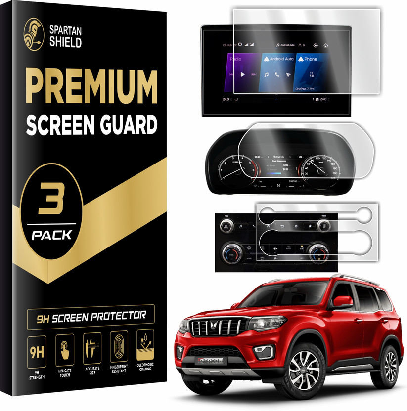spartan shield Screen Guard for MAHINDRA SCORPIO N 2022-Running, INFOTAINMENT 8 INCH + INSTRUMENT CLUSTER + AC CONTROL PANEL Protector, Car TouchScreen Display Accessories ScorpioN 2025 [Not Tempered Glass](Pack of 3)
