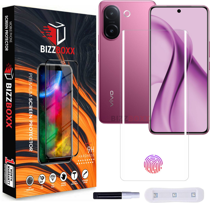 BizzBoxx Screen Guard for vivo V60e 5G, vivo V60e, vivo V60 e, V60e, Fingerprint Working, UV Screen Protector, temper glass, Quad Curved Nano Fiber UV Guard, UV Glue Glass With Installation Kit, 6.77 Inch(Pack of 1)