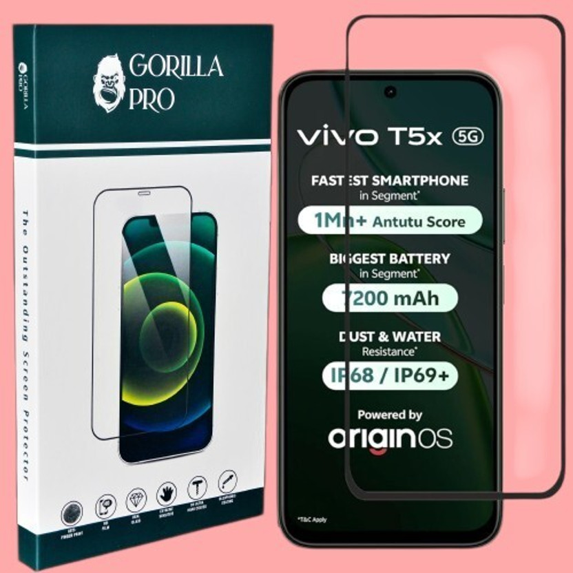 GORILLA PRO Edge To Edge Tempered Glass for T5X 5G, Vivo T5X 5G(Pack of 1)