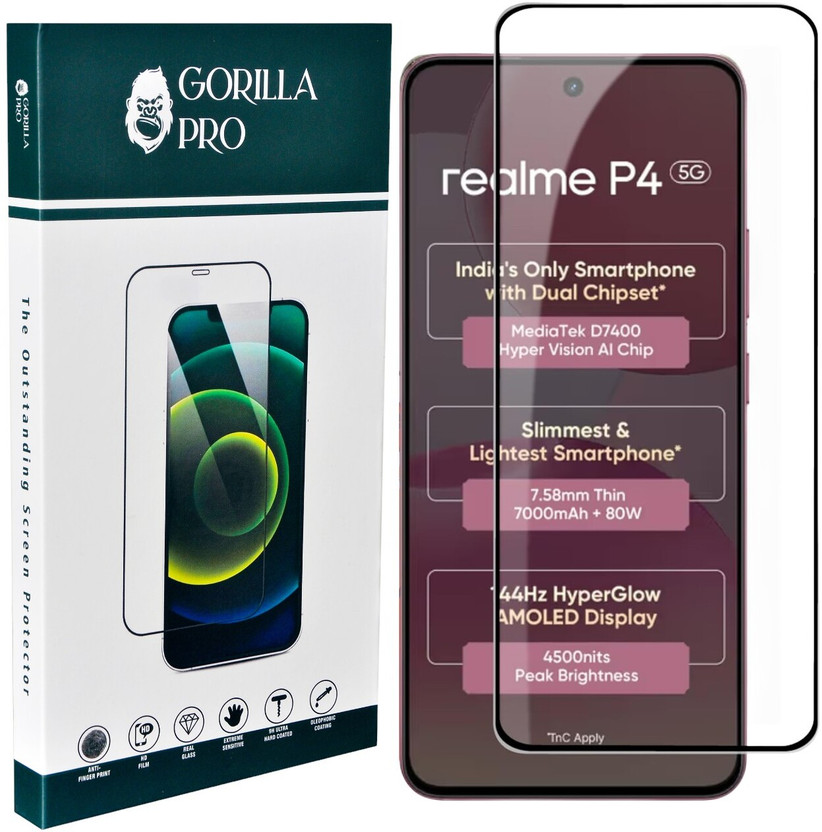 GORILLA PRO Edge To Edge Tempered Glass for Realme P4 5G(Pack of 1)