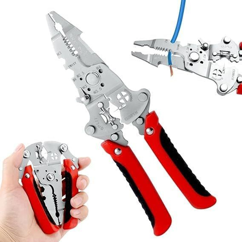 Totthar 12 in 1 Foldable Wire Stripper Crimper Pliers Multi Function Electrician Tool Lineman Plier(Length : 8.5 inch)