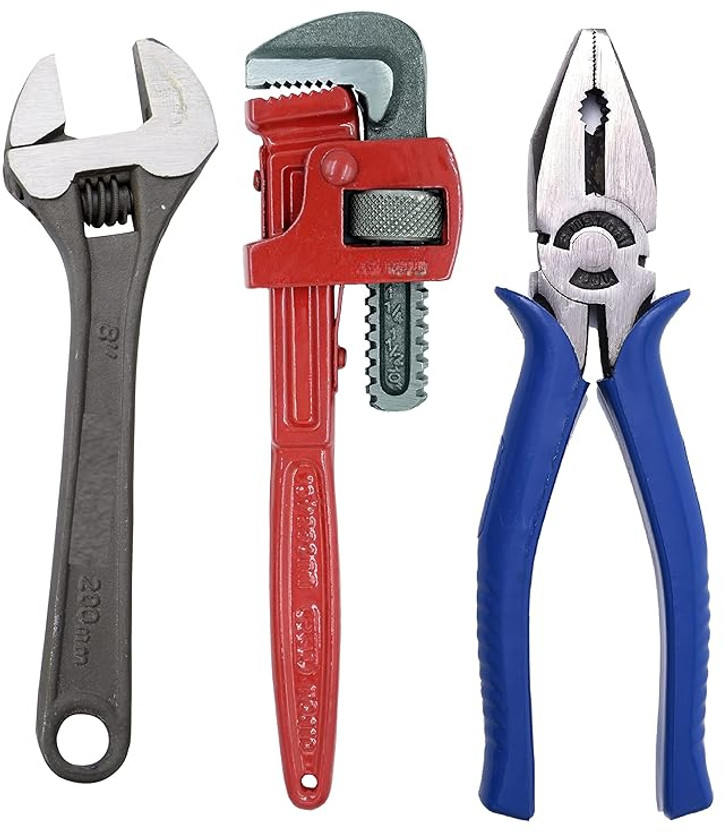 Padma Plumbing Tool Kits,8-Inch Adjustable Wrench,Combination Plier, Standard Screwdriver Set(Pack of 3)