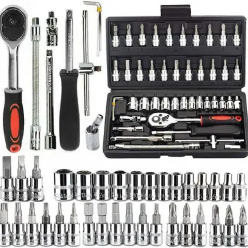 HV Enterprise 46-Piece Multipurpose Hand Tool Kit | Durable Car & Household Garage Set Long Handle Screwdriver Set(Pack of 1)