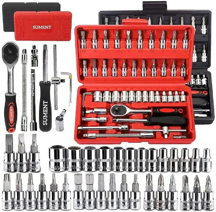 VD Enterprise 46 PCS 1/4 Inch Socket Set | Compact Ratchet Wrench Tool Kit | High Quality Long Handle Screwdriver(Pack of 1)