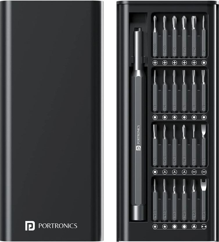 Portronics Bit Box, 24-in-1 Screwdriver Kit,Compact,Magnetic&Travel-Friendly Tool Set Offset Screwdriver Set(Pack of 1)