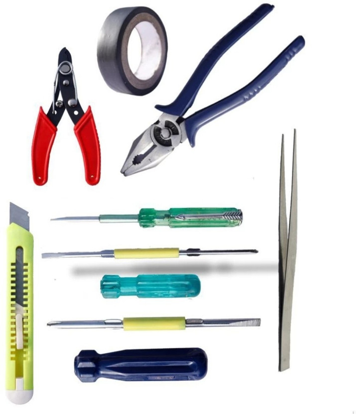 UKT HAND TOOL KIT - 2IN1 SCREWDRIVER PLIER - TAPE - CUTTER - TESTER - TWEEZER Combination Screwdriver Set(Pack of 8)