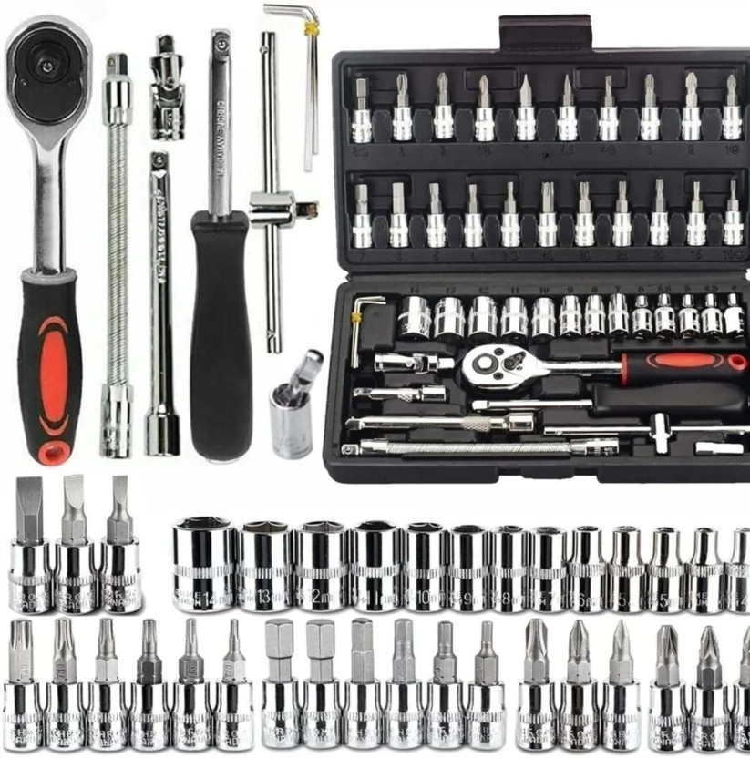 HV Enterprise Socket and Ratchet Wrench Tool Kit | 46-Piece Set for Home and Garage Repairs Long Handle Screwdriver Set(Pack of 1)