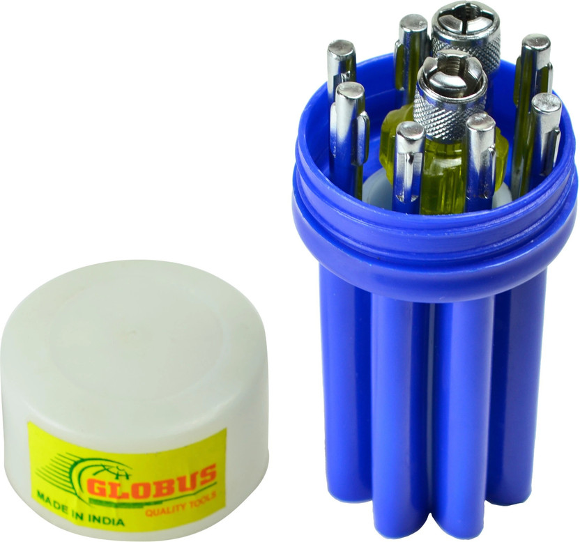 Globus WITH TESTER Combination Screwdriver Set in plastic Box... Standard Screwdriver Set(Pack of 9)