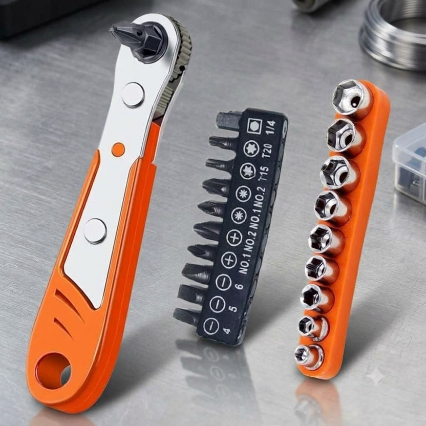 KVVTRADES Reversible Close-Quarters Right Angle Offset Tool Kit for Tight Spaces Ratchet Screwdriver Set(Pack of 1)