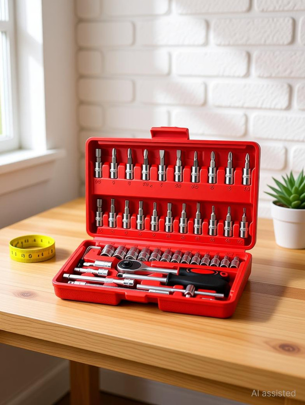 HV Enterprise Professional 46-Piece 1/4-Inch Wrench and Socket Kit for Car Maintenance Long Handle Screwdriver Set(Pack of 1)