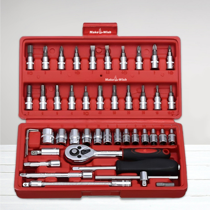 Make Make Ur Wish 46pcs 1/4 Inch Socket Set and Screwdriver Multi Purpose Household Tool Kit Power & Hand Tool Kit(46 Tools) - Flipkart Deal