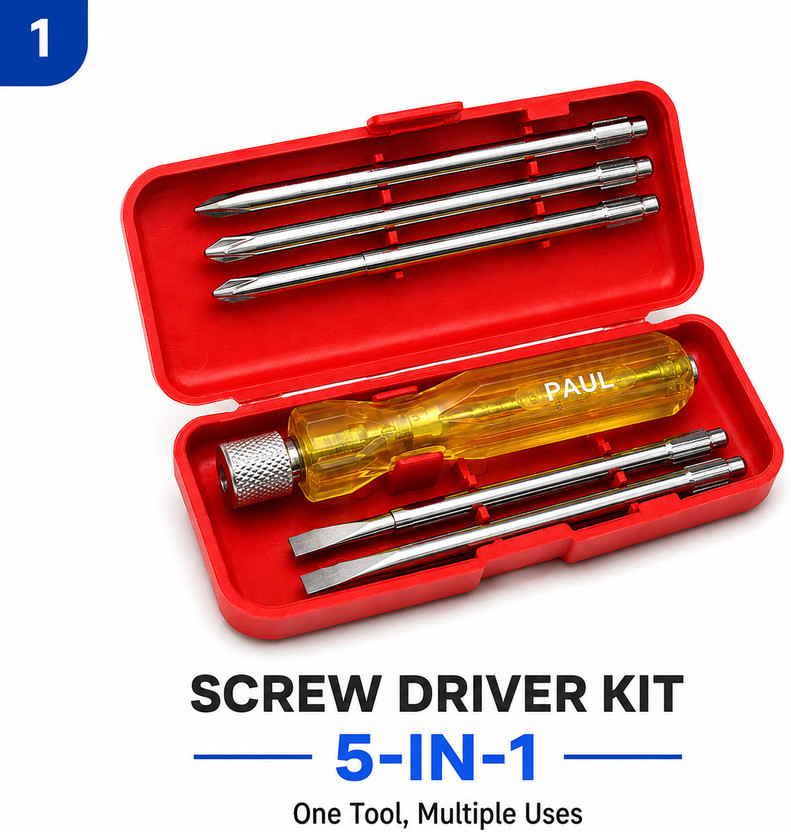 PAUL PAUL 5 IN 1 Combination Screwdriver Set (Pack of 5) Standard Screwdriver Set(Pack of 1) - Flipkart Deal